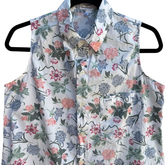 Guess Vintage 80s 90s Floral Sleeveless Button Down Soft Cotton Summer Top Shirt - Picture 3 of 7